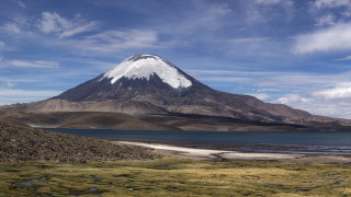 Mountain lake clouds green plants - a few green plant free wallpaper