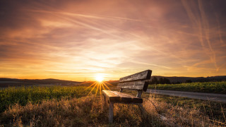 Sunset bench field road lake - german romanticism free wallpaper for desktop