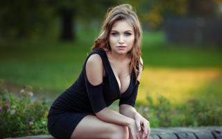 Woman black dress park sitting - a bench in a park free wallpaper for desktop