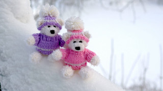 Teddy bears knitted clothes snow - two teddy free wallpaper