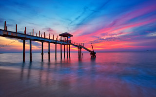 Pier gazebo sunset mystical colors - a gazebo free wallpaper