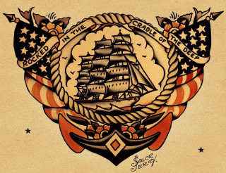 Ship flag rope banner drawing - tattoo free wallpaper