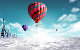 Hot air balloons city clouds - sky free wallpaper