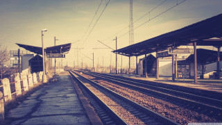 Train station train tracks sky - free retro wallpaper