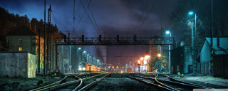 Train track night train crossing - expressionism free wallpaper