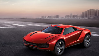 Red sports car city runway - concept design free wallpaper