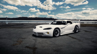 White sports car lake clouds - a white sports car free wallpaper for desktop
