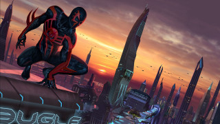 Spiderman futuristiccity neonsunset afrofuturism urban - a spider man free wallpaper