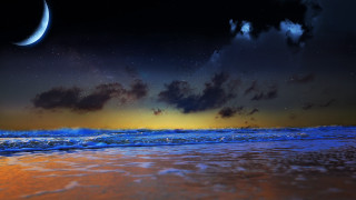 Beach waves crescent moon night - a wave free wallpaper