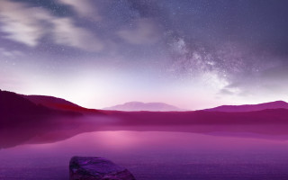 Purple sky lake mountains stars - sky above free wallpaper