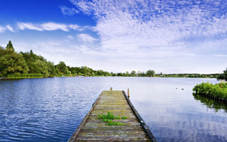 Long dock lake clouds ducks - a long dock free wallpaper