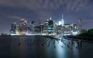 City skyline night water docks - cityscape free wallpaper