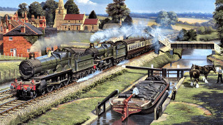 Train river bridge horses carriages 2 - a river and a bridge free wallpaper