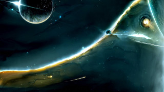 Space scene large object floating - a distant object in the foreground free wallpaper for desktop