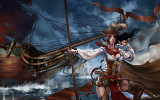 Pirate woman boat ocean pirateship - chris rallis free wallpaper