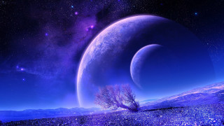 Purple planet tree foreground starry - a distant star in the background free wallpaper