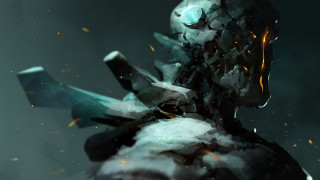 Man sword smoke moon galaxy - art greg rutkowski free wallpaper
