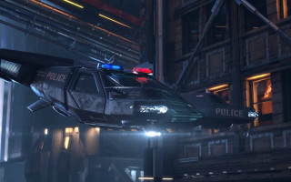 Policecar flying city night neon - a police car free wallpaper
