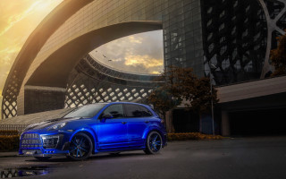 Blue car building sky bird - cubofuturism free wallpaper