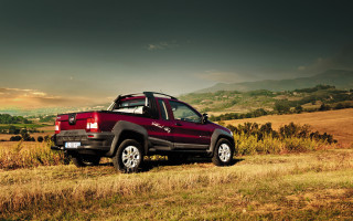 Red truck mountains cloudy sky - a red truck free wallpaper for desktop