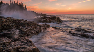 Rocky shore sunset wave foreground - a rocky shore free wallpaper