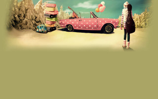 Woman pink car polka dot - the roof free wallpaper for desktop