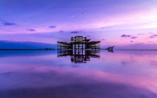 Pier lake purple sky birds - colin moss free wallpaper