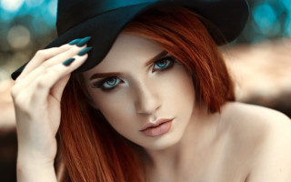 Red hair black hat blue - a black hat free wallpaper