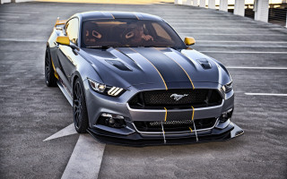 Mustang yellow stripe parked cobra - matte finish free wallpaper