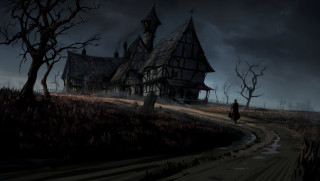 Creepy house person walking road - a road in front free wallpaper
