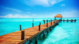 Wooden dock hut ocean blue - the ocean water free wallpaper