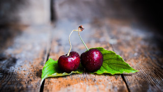 Cherries green leaves wooden table - cindy wright free wallpaper for desktop