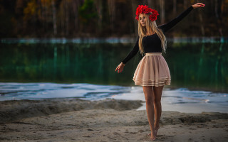 Woman beach lake flower outstretched - artur tarnowski free wallpaper