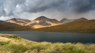 Lake mountains rainbow cloudy sky - mountain under a cloudy sky free wallpaper