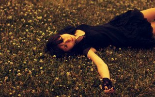 Gothic dreamlike woman flowerfield blackdress - dreamlike free wallpaper