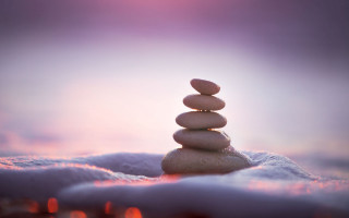 Snowy beach rocks sunset abstract - snow free wallpaper for desktop