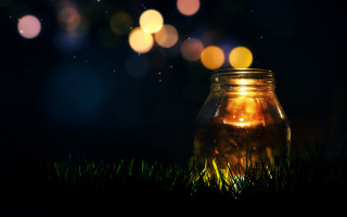 Glowing jar fireflies moonlight city - a jar free wallpaper