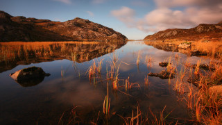 Lake mountains grass sky clouds 9 - eric auld free wallpaper