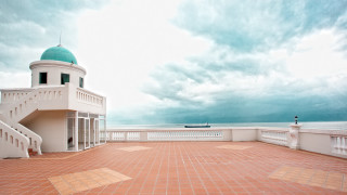 White building green dome red - arthouse free wallpaper