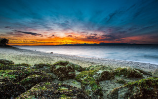 Beach rocky shore sunset clouds - a few rock free wallpaper for desktop