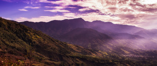 Mountain range trees clouds dusk - a sky free wallpaper for desktop