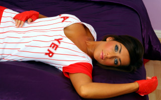 Woman baseball uniform gloves portrait - red glove free wallpaper