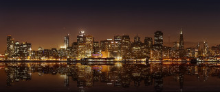 City skyline night reflection train - the track free wallpaper