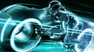 Futuristic man motorcycle blue lights - the bike free wallpaper