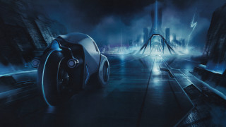 Futuristic car night city background - matte drawing free wallpaper
