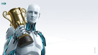 Robot holding trophy white blue - a robot holding free wallpaper