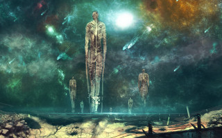 Alien structure psychedelic city moon - dystopian art free wallpaper