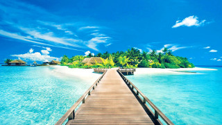 Wooden pier island ocean hut - a hut free wallpaper