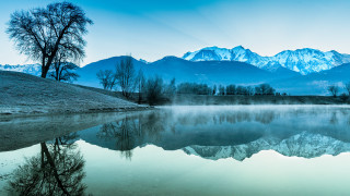 Lake mountain sky clouds forest - a blue sky in the foreground free wallpaper
