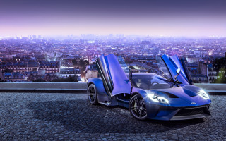 Blue sports car city night 2 - amédée ozenfant free wallpaper